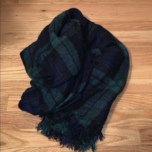 Emerald Green and Navy Plaid Blanket Scarf